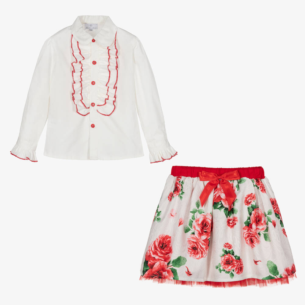Beau KiD-Girls Ivory & Red Floral Skirt Set | Childrensalon Outlet
