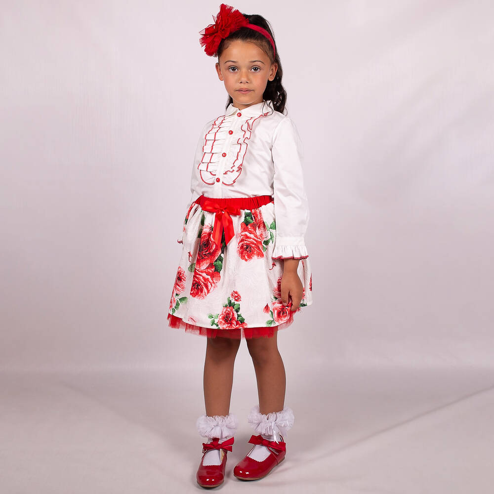 Beau KiD-Girls Ivory & Red Floral Skirt Set | Childrensalon Outlet