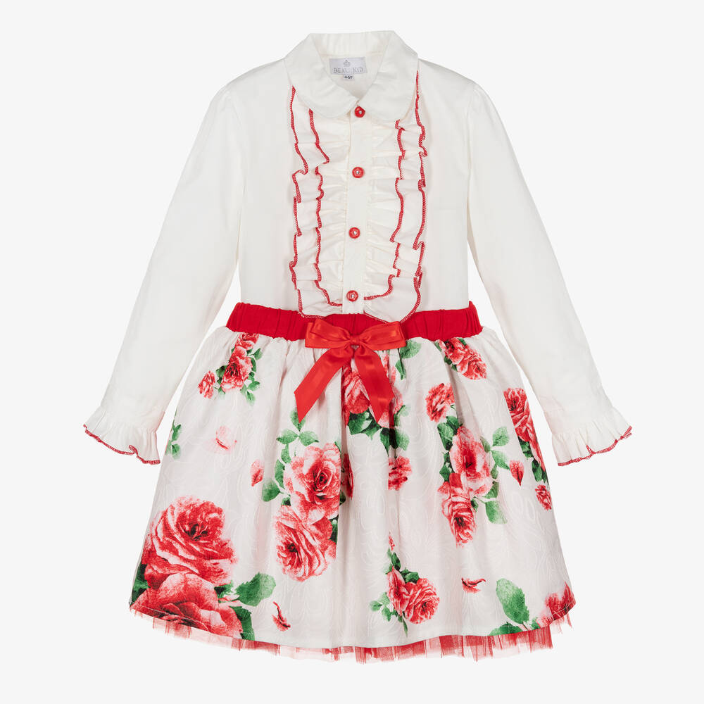 Beau KiD-Кремовая блузка и юбка с красными цветами | Childrensalon Outlet