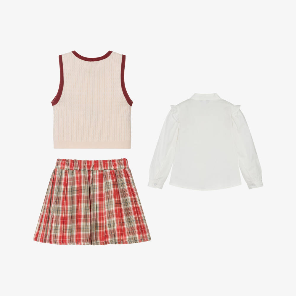 Beau KiD-Girls Ivory & Red Tartan Skirt Set | Childrensalon Outlet