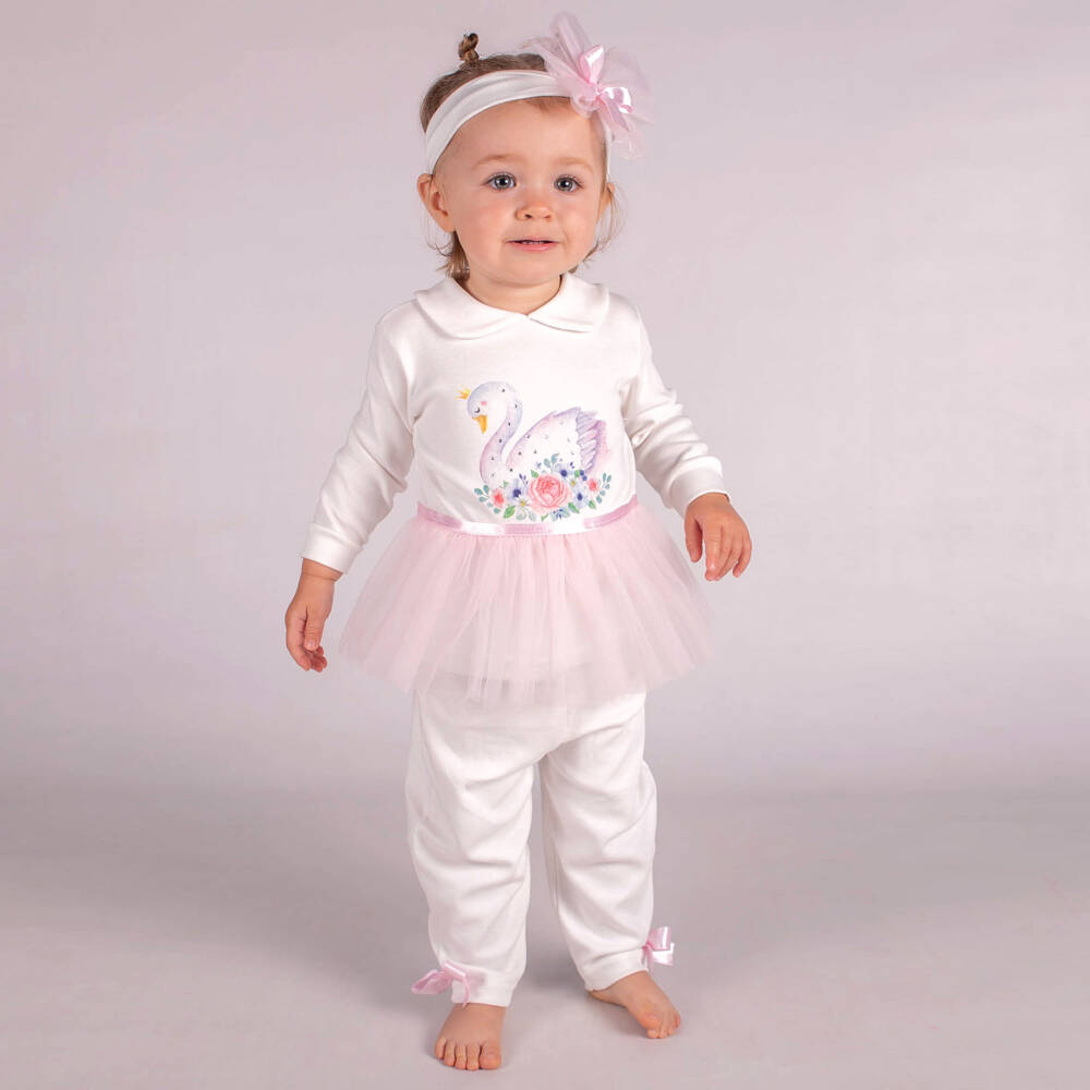 Beau KiD-Girls Ivory Swan Print Outfit | Childrensalon Outlet