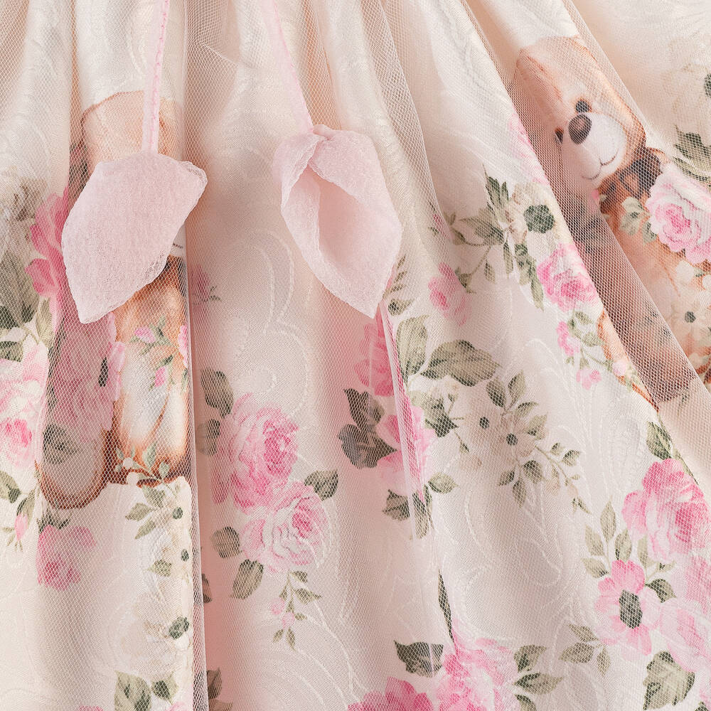 Beau KiD-طقم تنورة بطبعة تيدي بير تول لون عاجي وزهري | Childrensalon Outlet