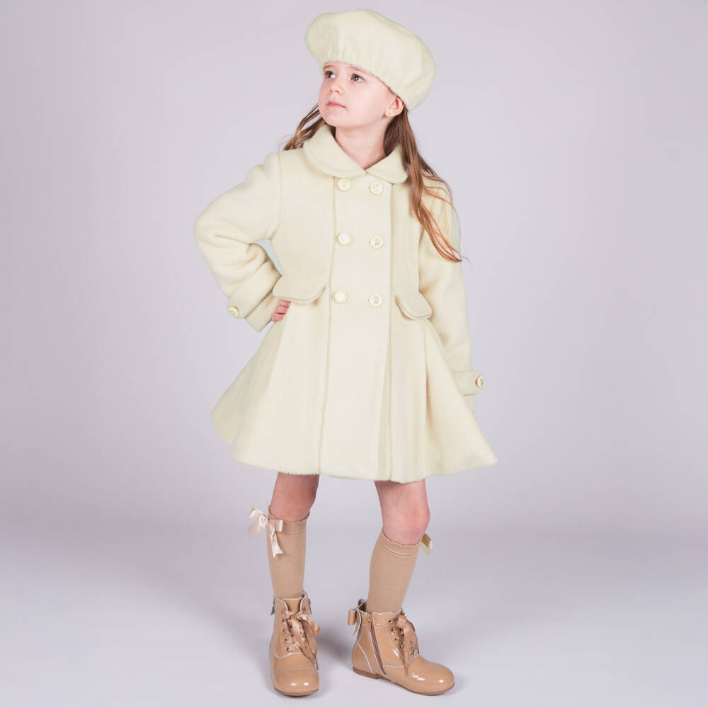 Beau KiD-Girls Ivory Wool Blend Coat & Beret Set | Childrensalon Outlet