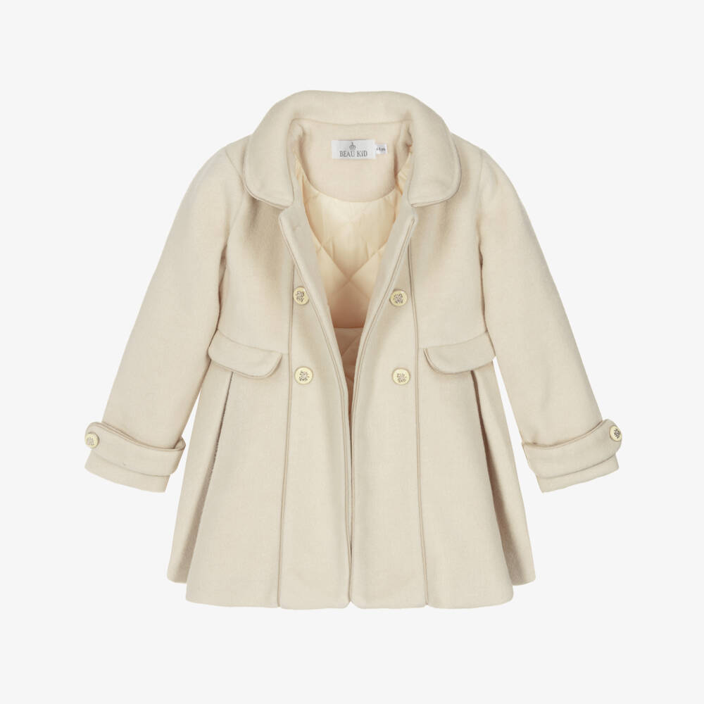 Beau KiD-Girls Ivory Wool Blend Coat & Beret Set | Childrensalon Outlet