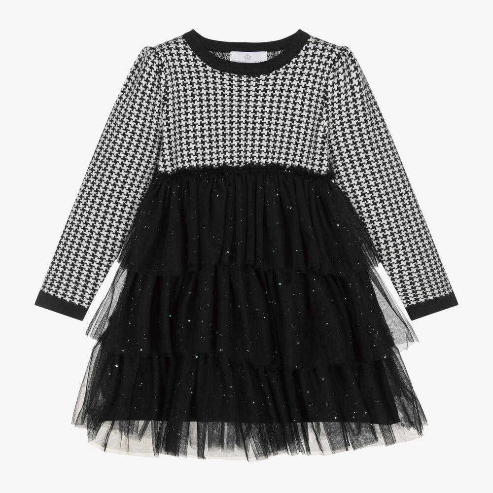 Beau KiD-Girls Knitted Houndstooth Tulle Dress | Childrensalon Outlet
