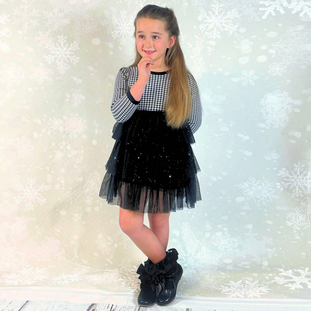 Beau KiD-Girls Knitted Houndstooth Tulle Dress | Childrensalon Outlet