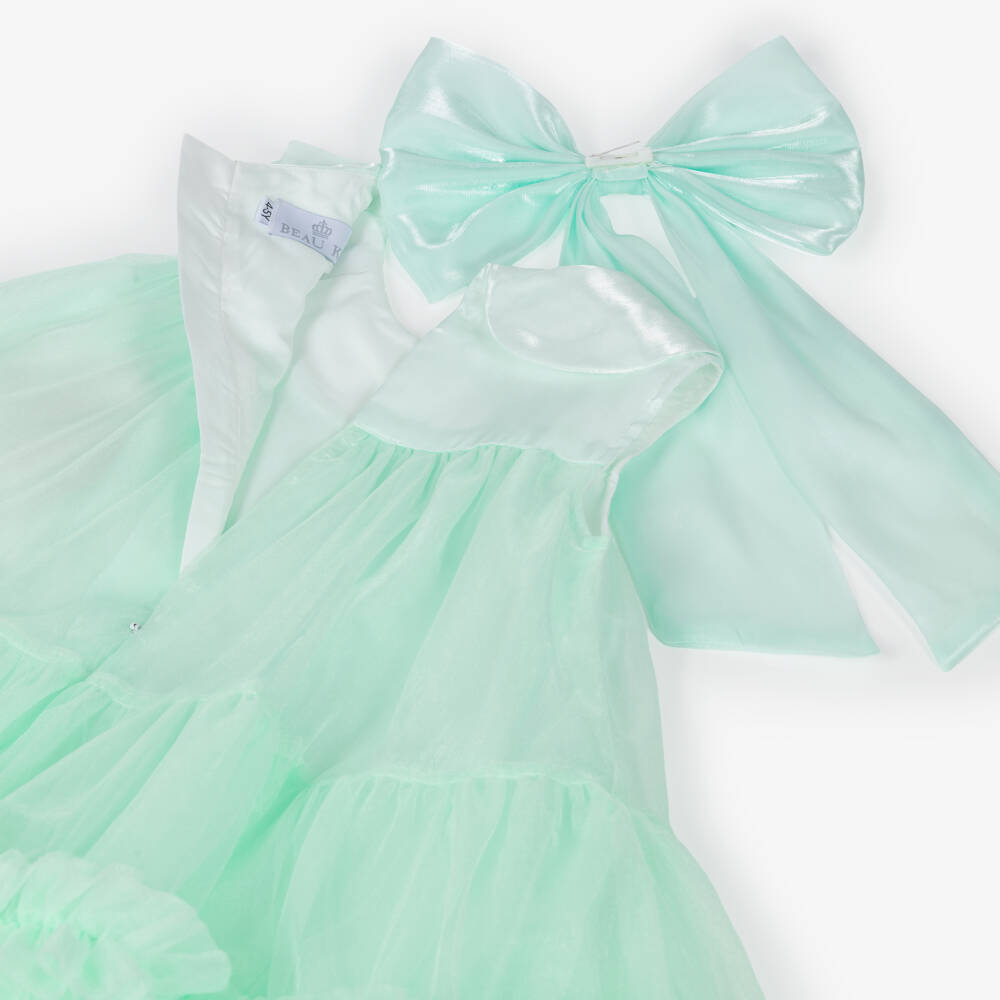 Beau KiD-Girls Mint Green Tulle Bow Dress | Childrensalon Outlet