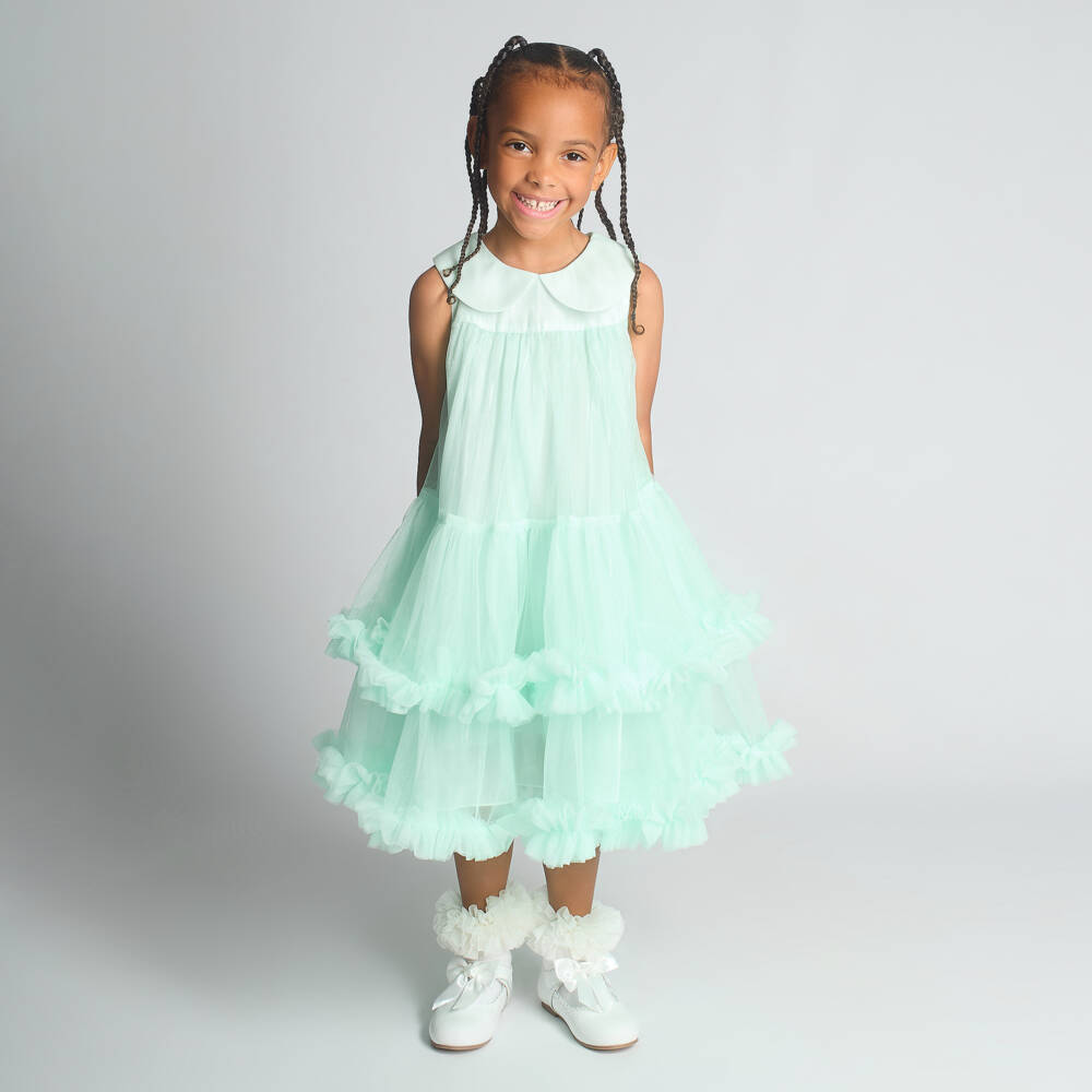 Beau KiD-Girls Mint Green Tulle Bow Dress | Childrensalon Outlet