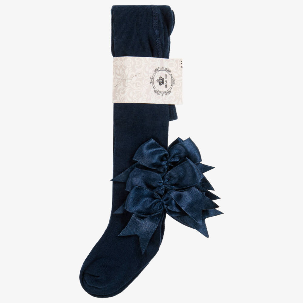 Beau KiD-جوارب بناتية قطنية زرقاء مع فيونكة | Childrensalon Outlet