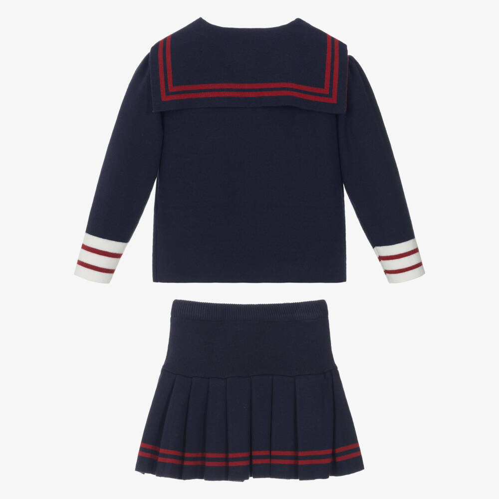 بو كيد-Girls Navy Blue Knitted Sailor Skirt Set | Childrensalon Outlet