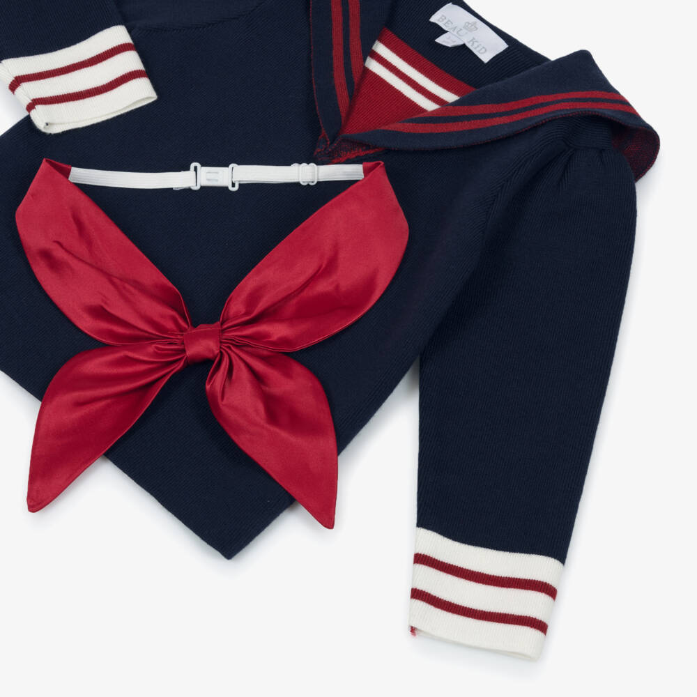 بو كيد-Girls Navy Blue Knitted Sailor Skirt Set | Childrensalon Outlet