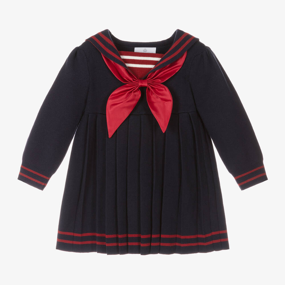 Beau KiD - Girls Navy Blue & Red Knitted Dress | Childrensalon