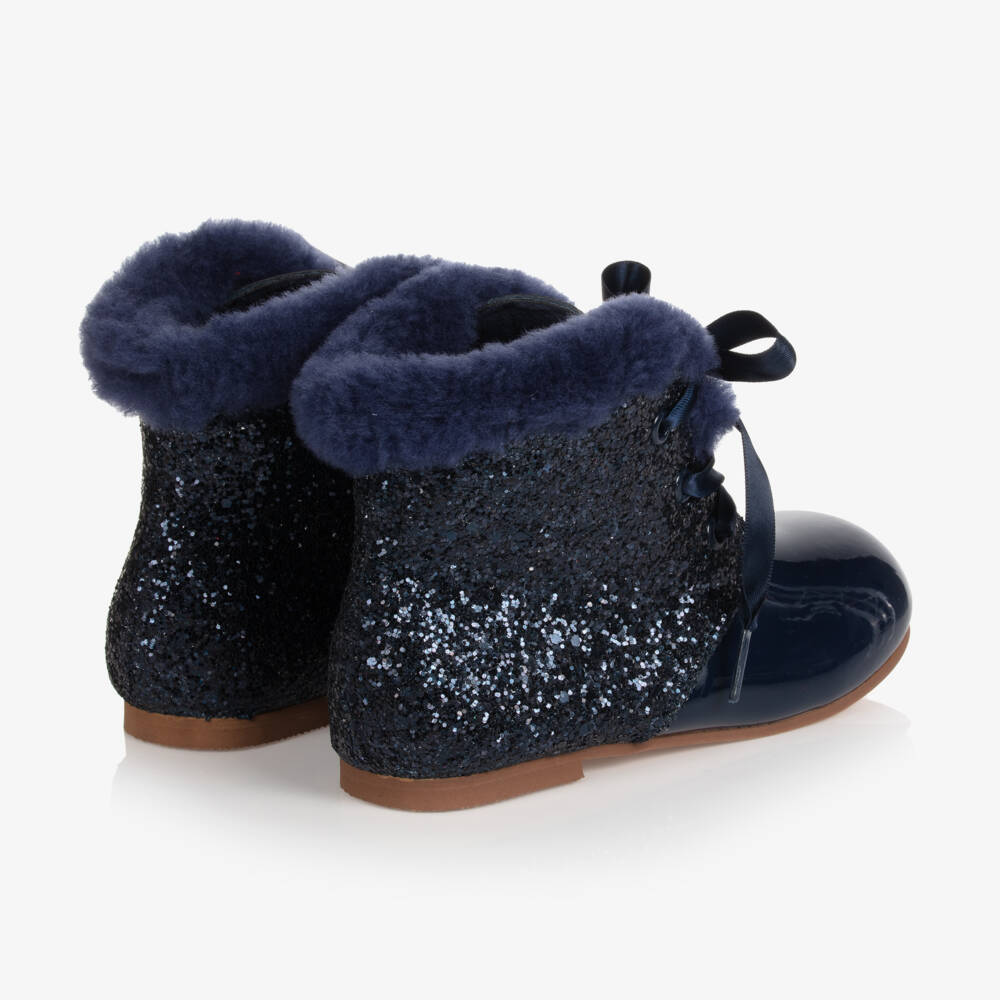 Beau KiD-Girls Navy Glitter Leather Boots | Childrensalon Outlet