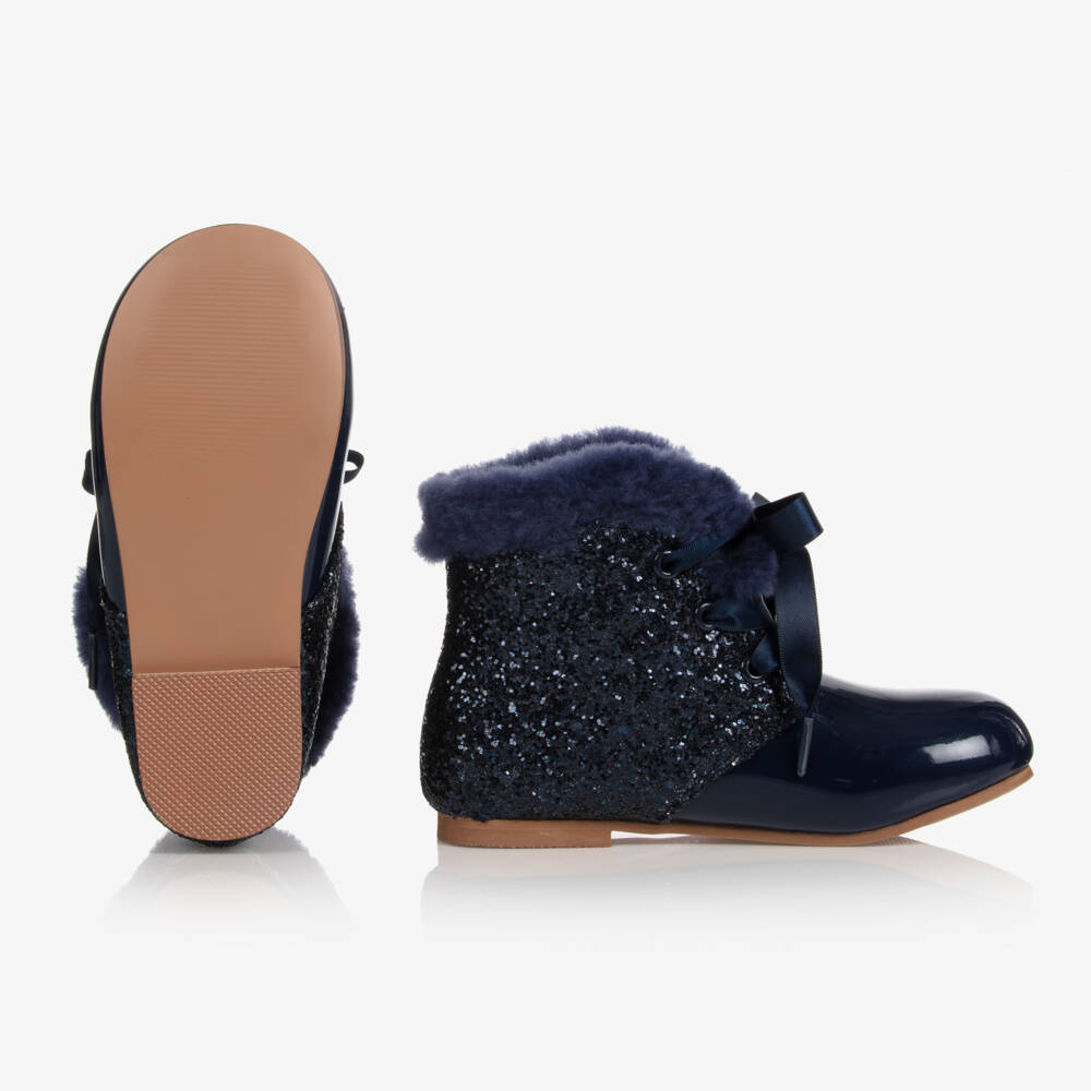 Beau KiD-Girls Navy Glitter Leather Boots | Childrensalon Outlet