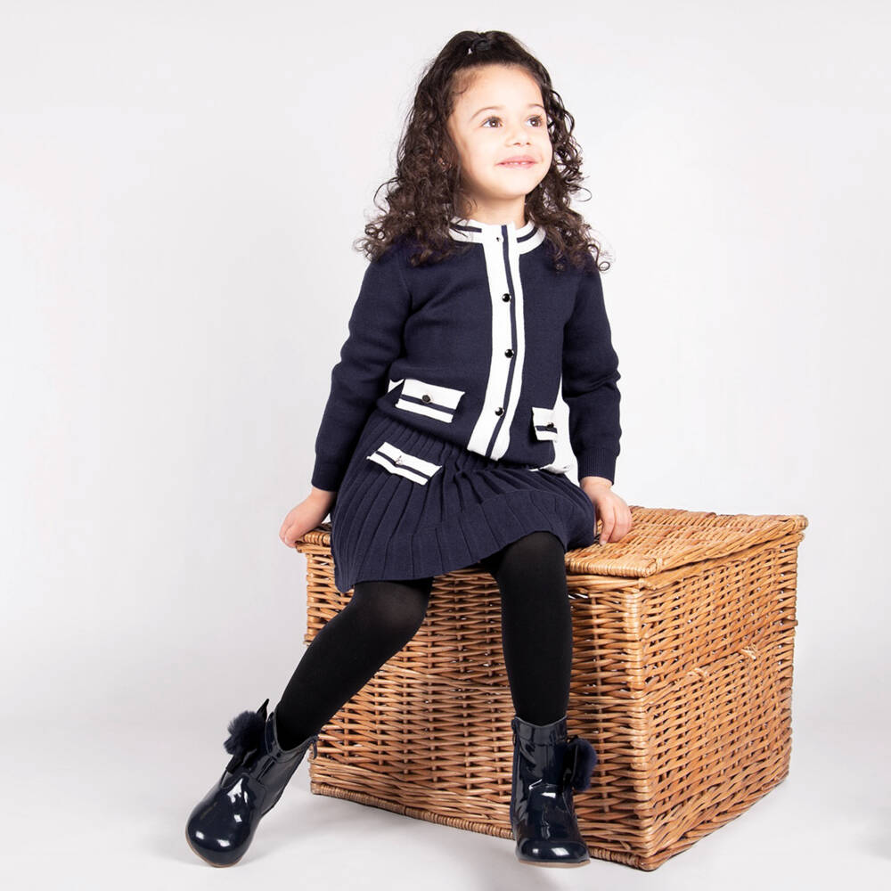 Beau KiD-Girls Navy Knit Cardigan and Skirt | Childrensalon Outlet