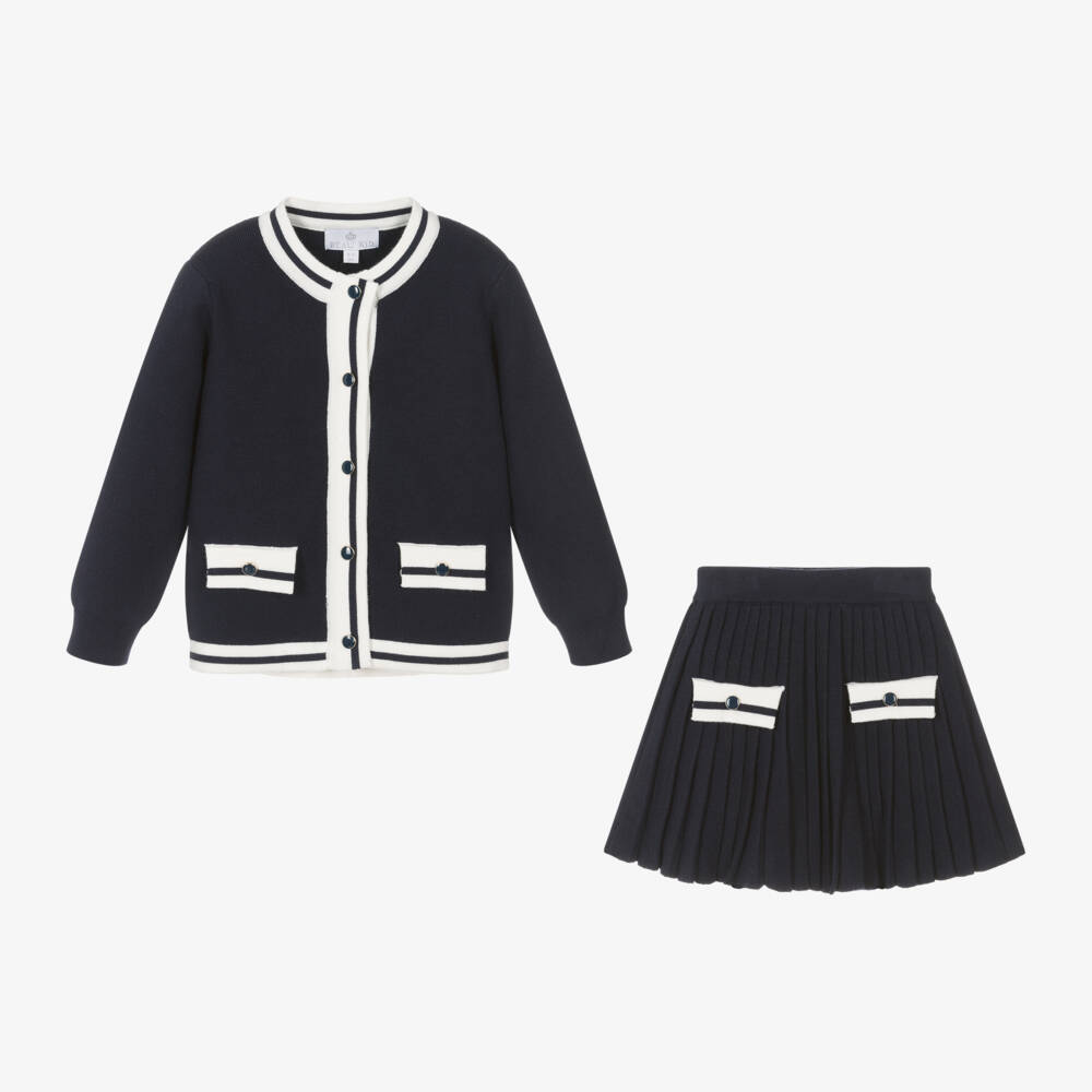 Beau KiD-Girls Navy Knit Cardigan and Skirt | Childrensalon Outlet