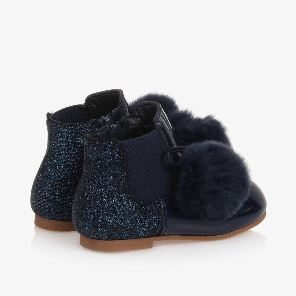 Beau KiD-Girls Navy Patent Pom-Pom Boots | Childrensalon Outlet