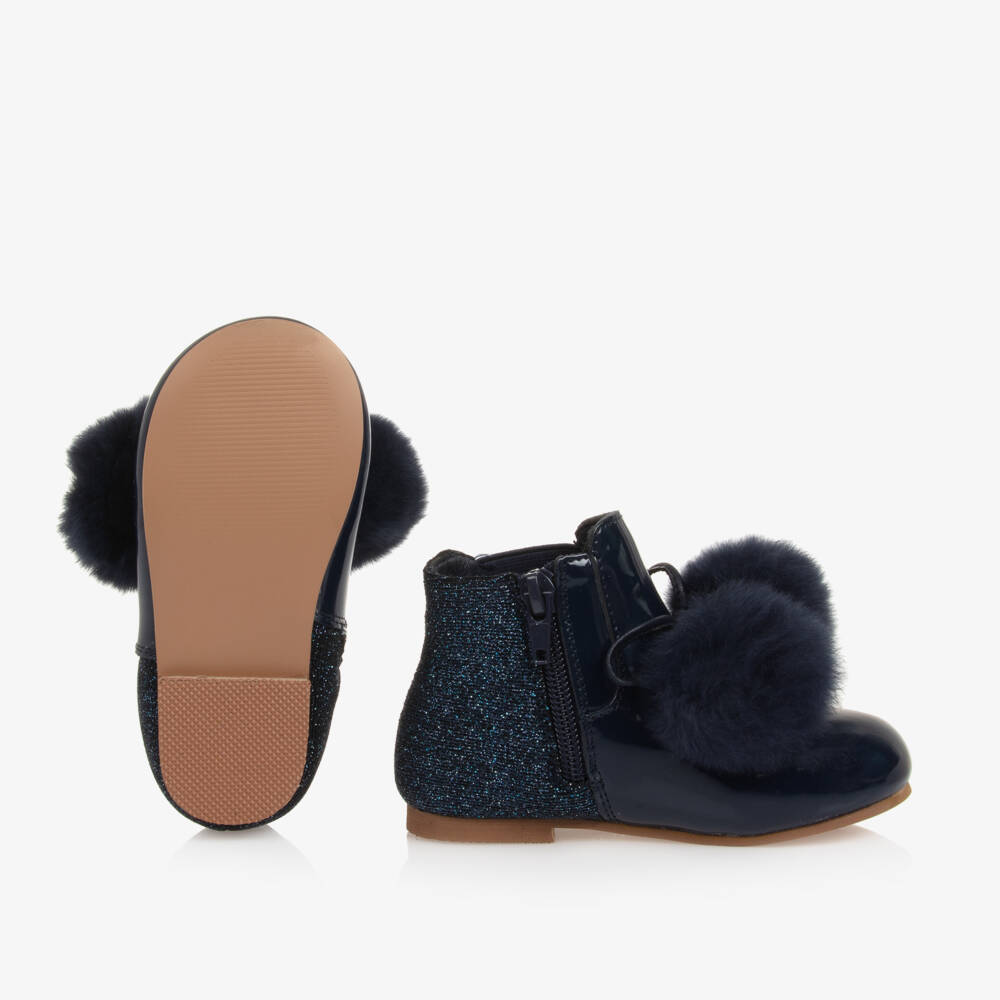 Beau KiD-Girls Navy Patent Pom-Pom Boots | Childrensalon Outlet