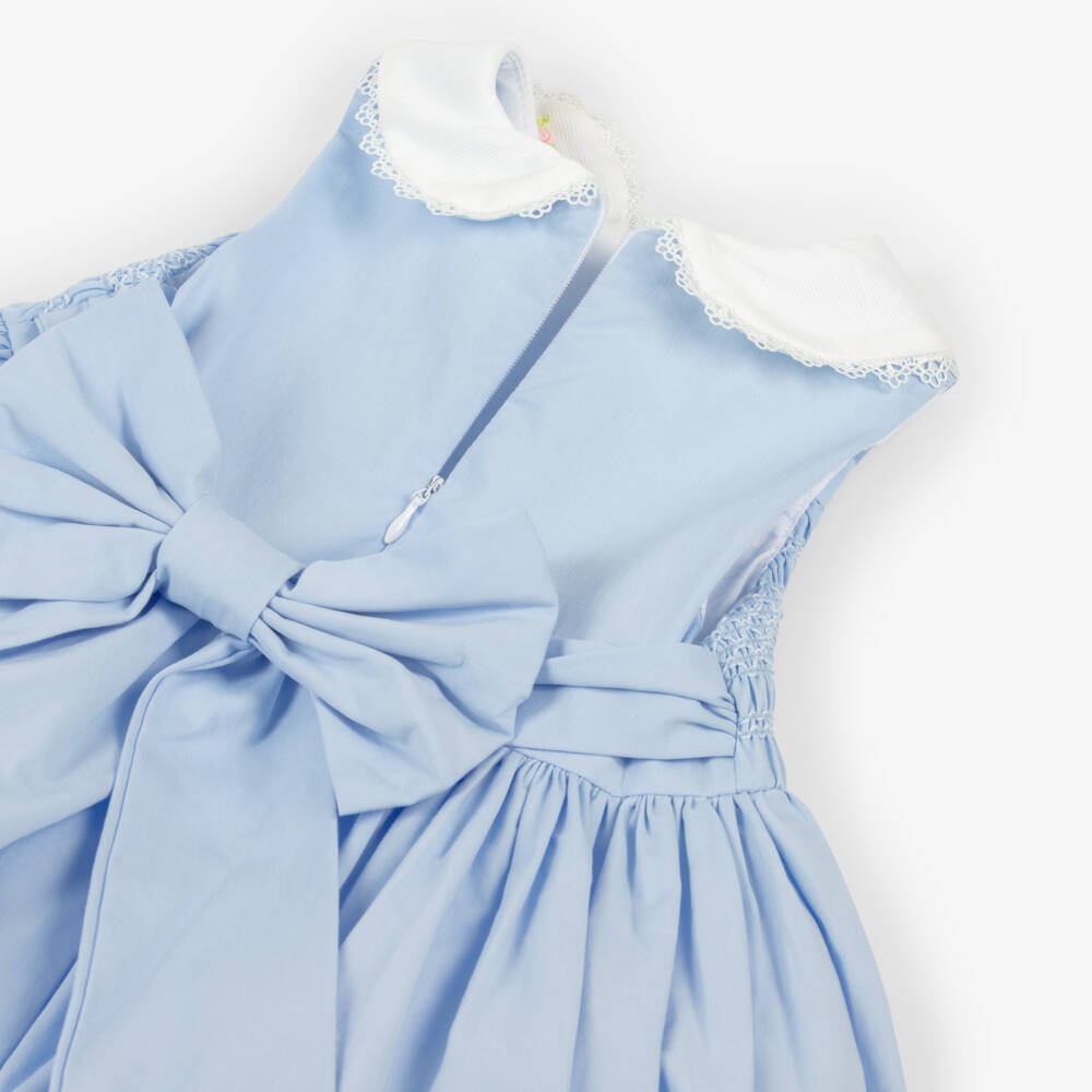 Beau KiD-Girls Pale Blue Smocked Cotton Dress | Childrensalon Outlet