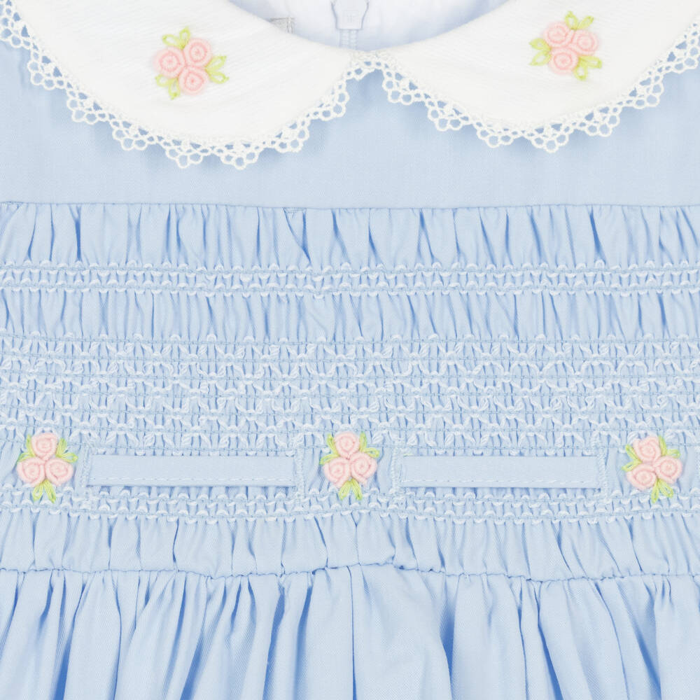 Beau KiD-Girls Pale Blue Smocked Cotton Dress | Childrensalon Outlet