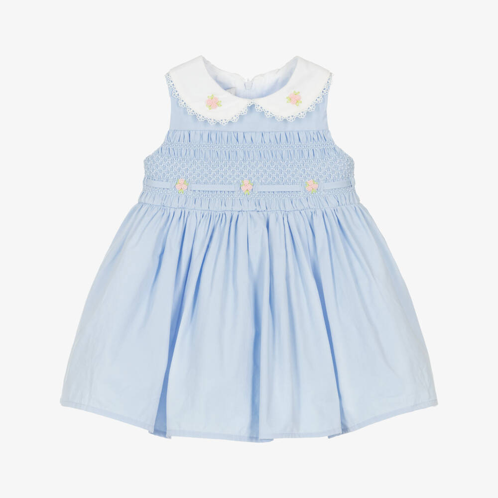 Beau KiD-Girls Pale Blue Smocked Cotton Dress | Childrensalon Outlet