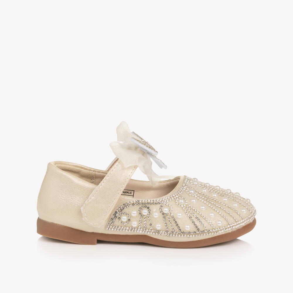 Beau KiD-Girls Pale Gold Sparkle Bar Shoes | Childrensalon Outlet