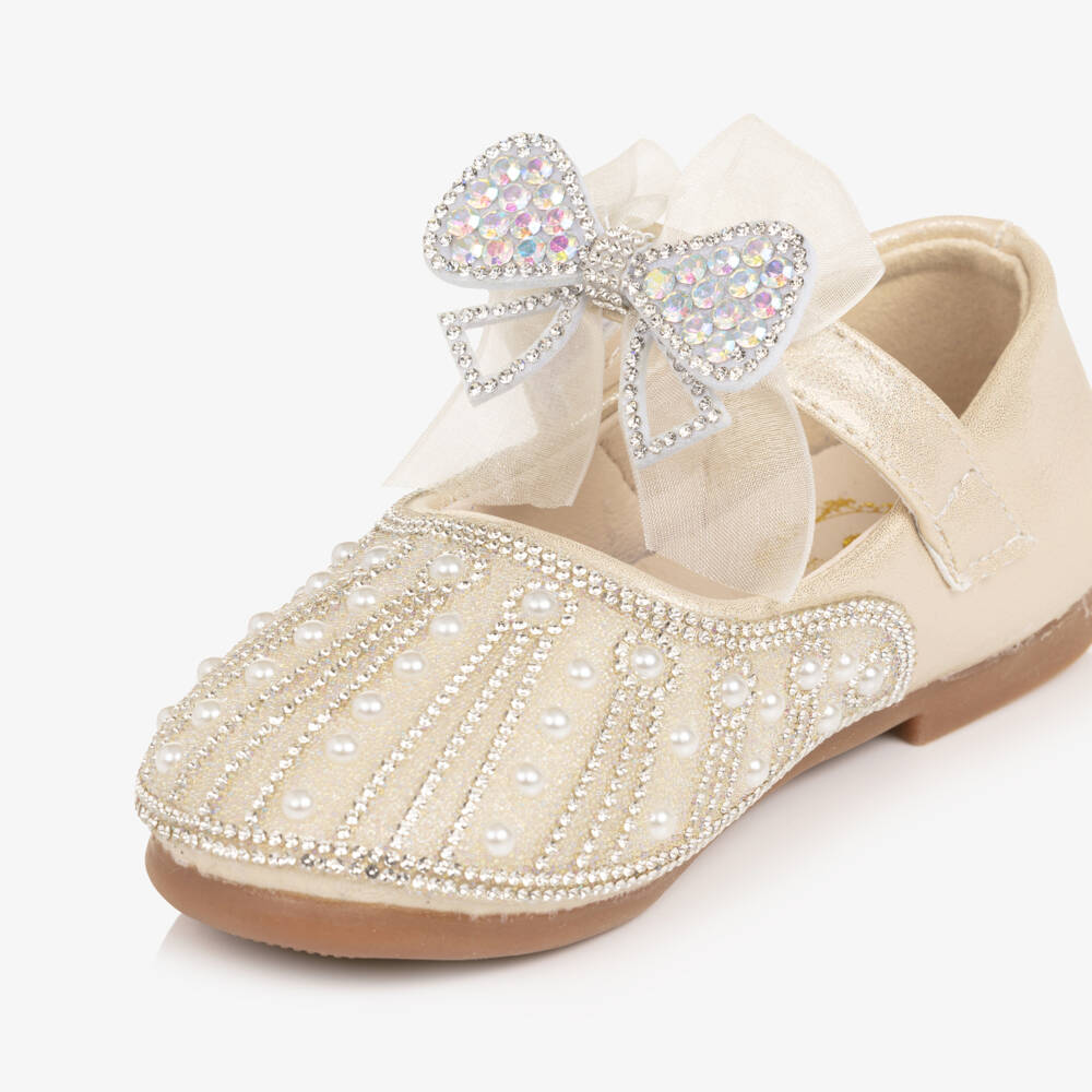 Beau KiD-Girls Pale Gold Sparkle Bar Shoes | Childrensalon Outlet