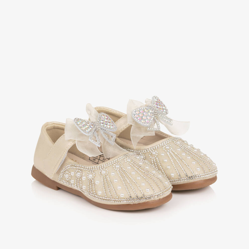 Beau KiD-Girls Pale Gold Sparkle Bar Shoes | Childrensalon Outlet