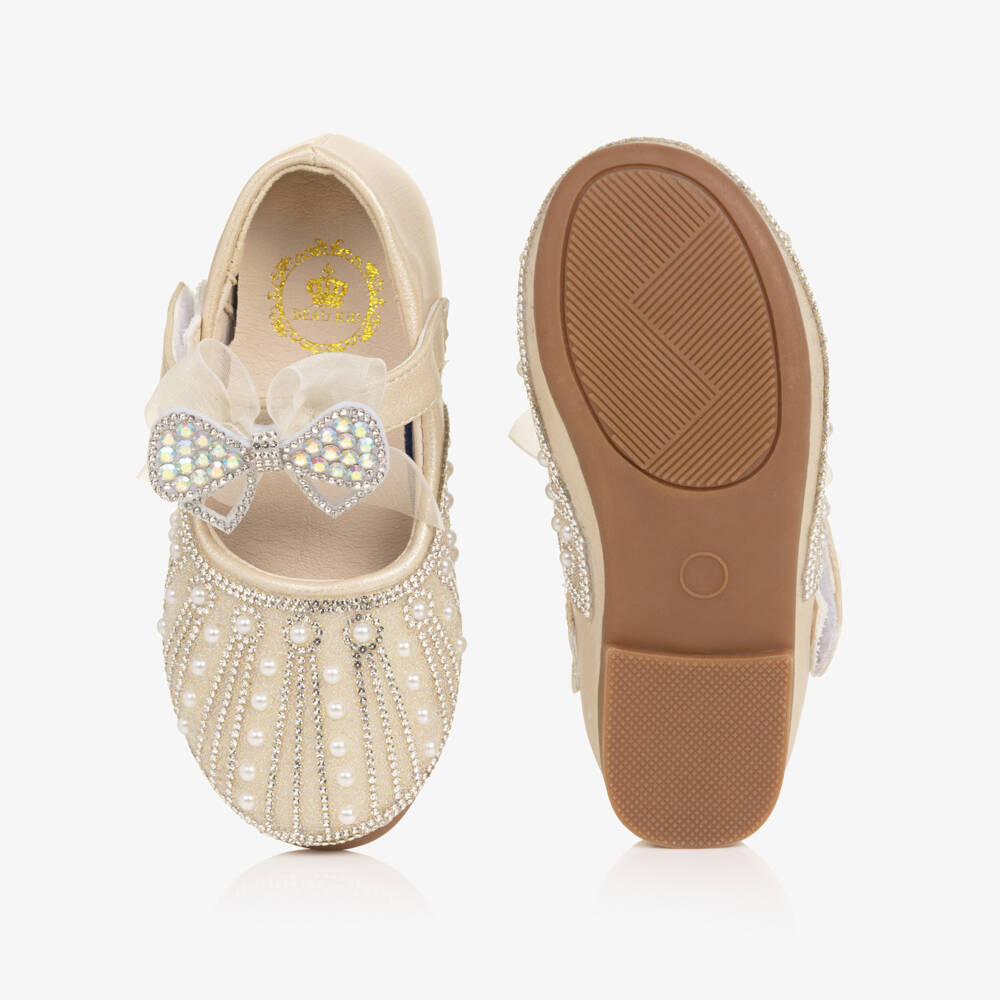 Beau KiD-Girls Pale Gold Sparkle Bar Shoes | Childrensalon Outlet
