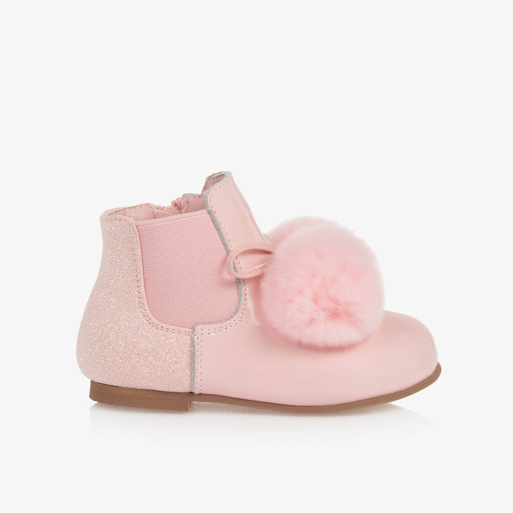 Beau KiD-Girls Pale Pink Pom-Pom Leather Boots | Childrensalon Outlet