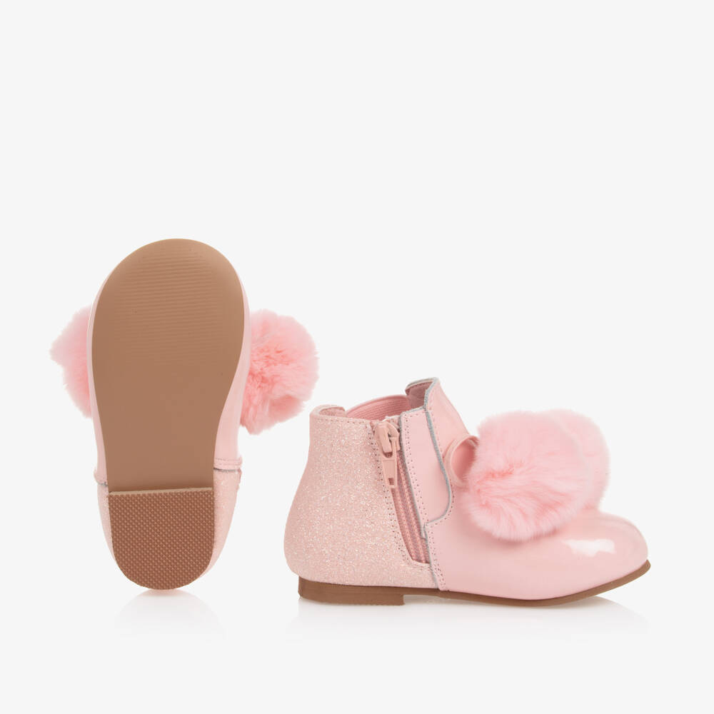 Beau KiD-Girls Pale Pink Pom-Pom Leather Boots | Childrensalon Outlet