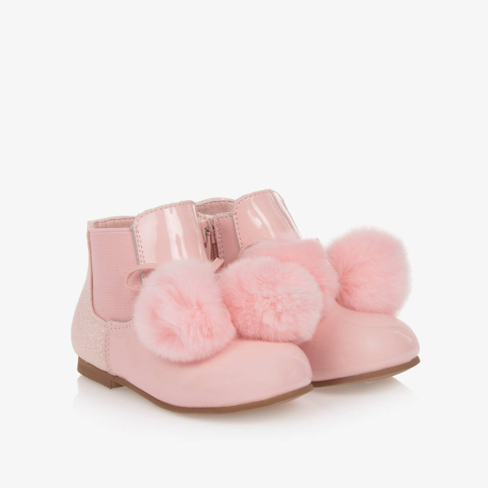 Beau KiD-Girls Pale Pink Pom-Pom Leather Boots | Childrensalon Outlet
