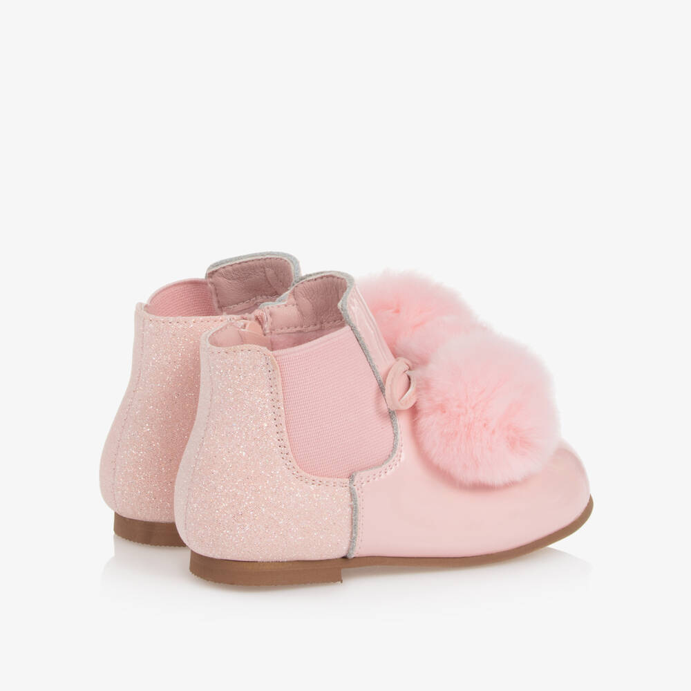 Beau KiD-Girls Pale Pink Pom-Pom Leather Boots | Childrensalon Outlet