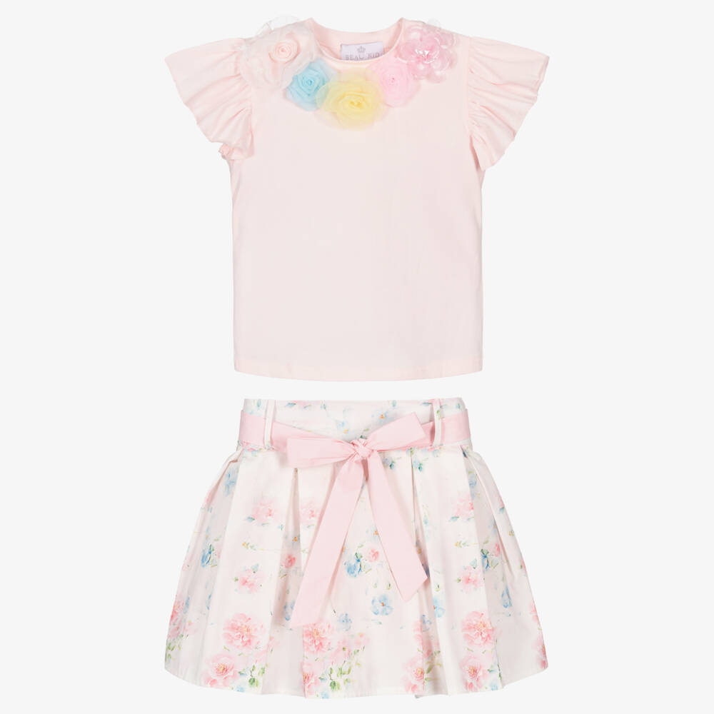 Beau KiD-Girls Pale Pink Top & Floral Skirt Set | Childrensalon Outlet
