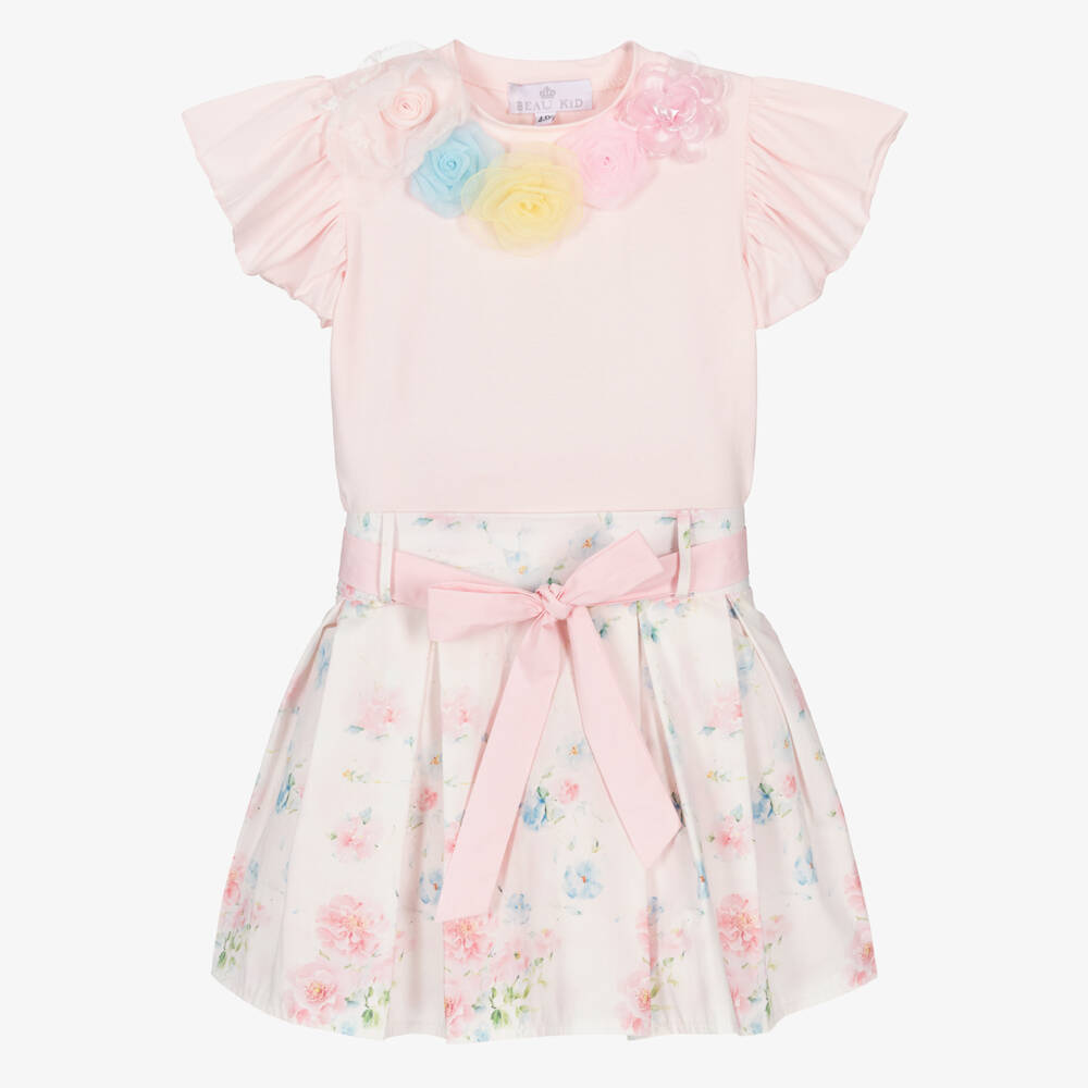 Beau KiD-Girls Pale Pink Top & Floral Skirt Set | Childrensalon Outlet