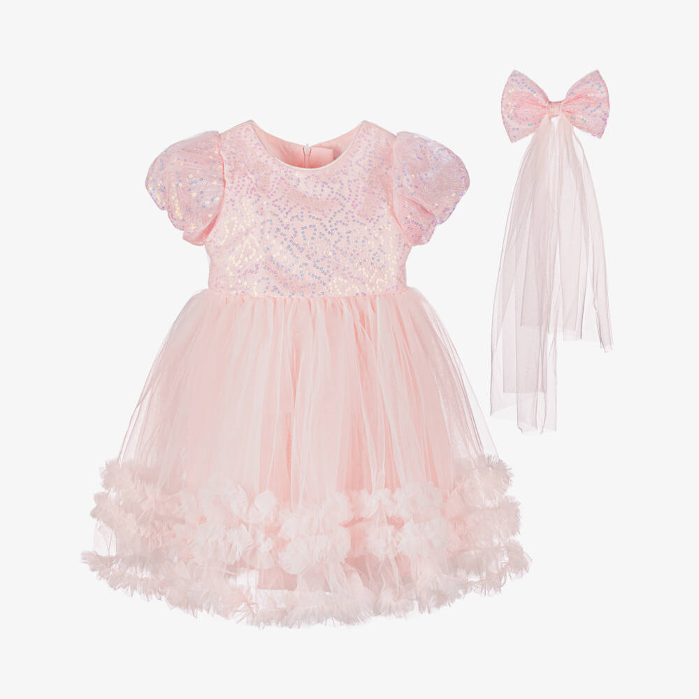 Beau KiD-Girls Pale Pink Tulle Dress & Hair Clip Set | Childrensalon Outlet