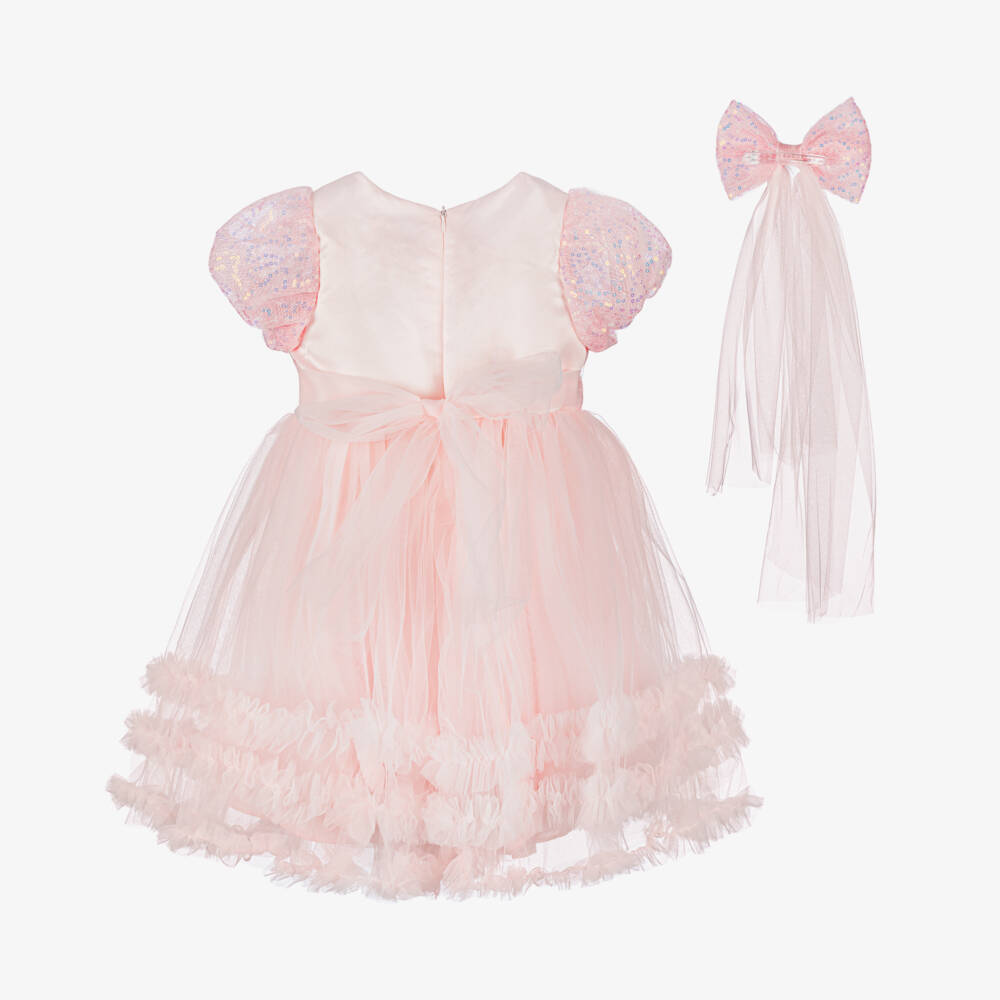 Beau KiD-Girls Pale Pink Tulle Dress & Hair Clip Set | Childrensalon Outlet