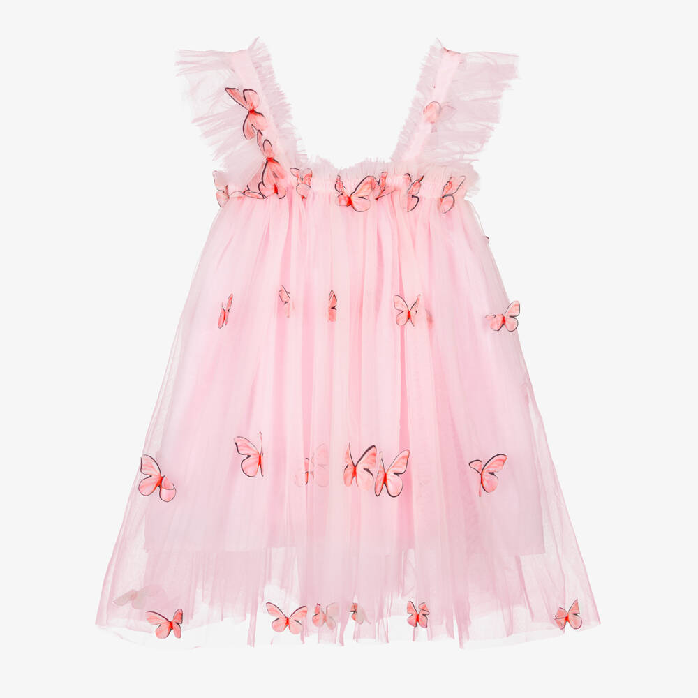 Beau KiD-Girls Pale Pink Tulle Dress with Butterfly Appliqués | Childrensalon Outlet