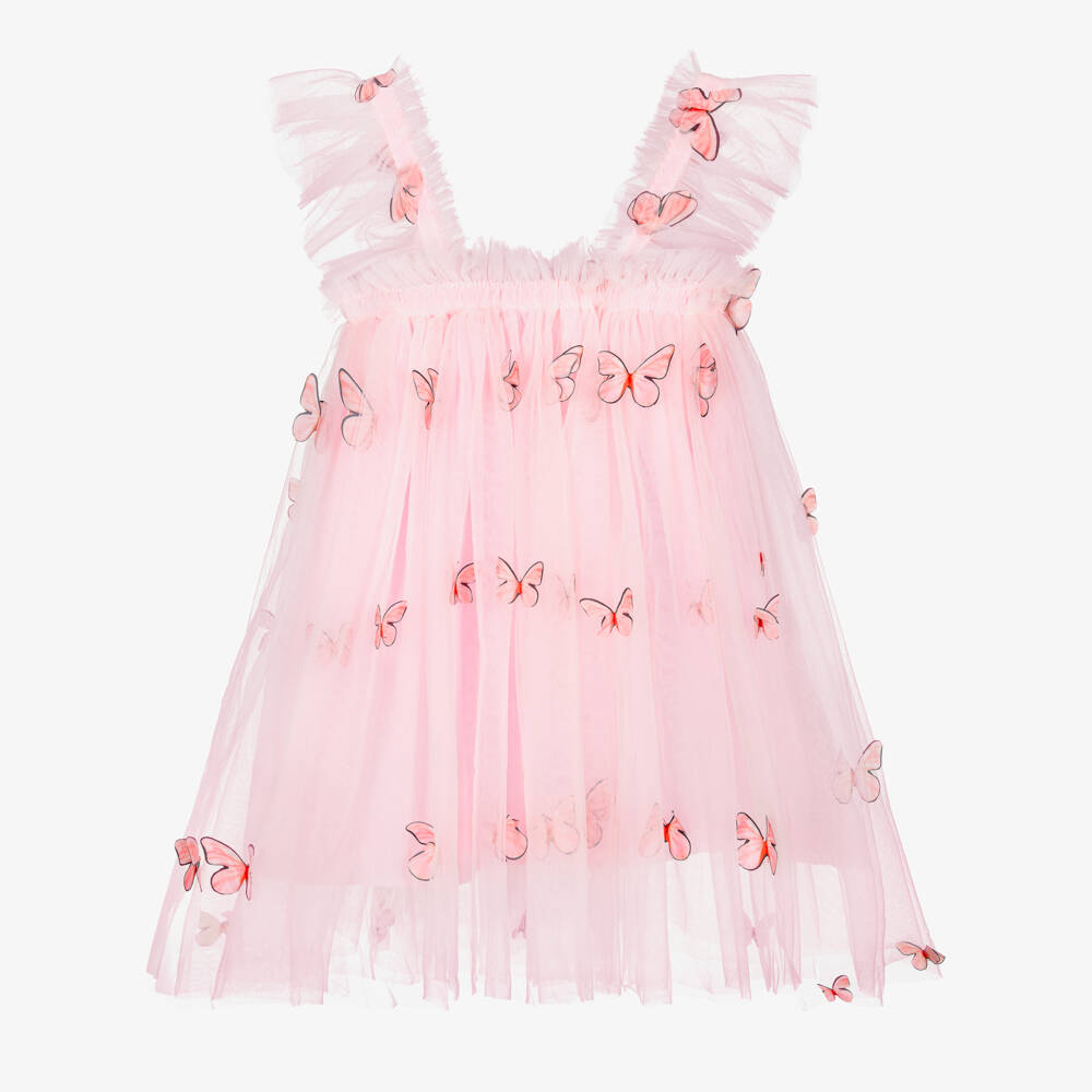 Beau KiD-Girls Pale Pink Tulle Dress with Butterfly Appliqués | Childrensalon Outlet