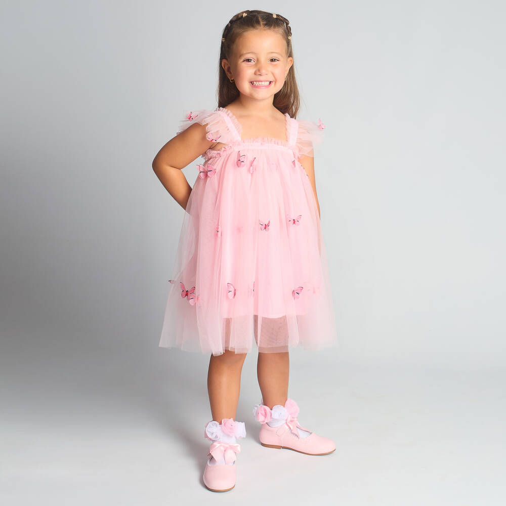 Beau KiD-Girls Pale Pink Tulle Dress with Butterfly Appliqués | Childrensalon Outlet