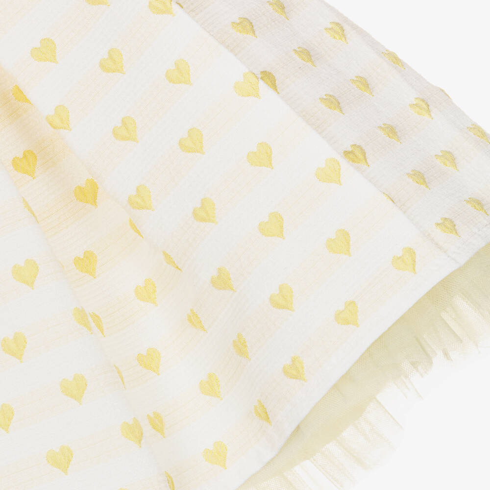 Beau KiD-Girls Pale Yellow Jacquard Skirt Set with Hearts & Bows | Childrensalon Outlet