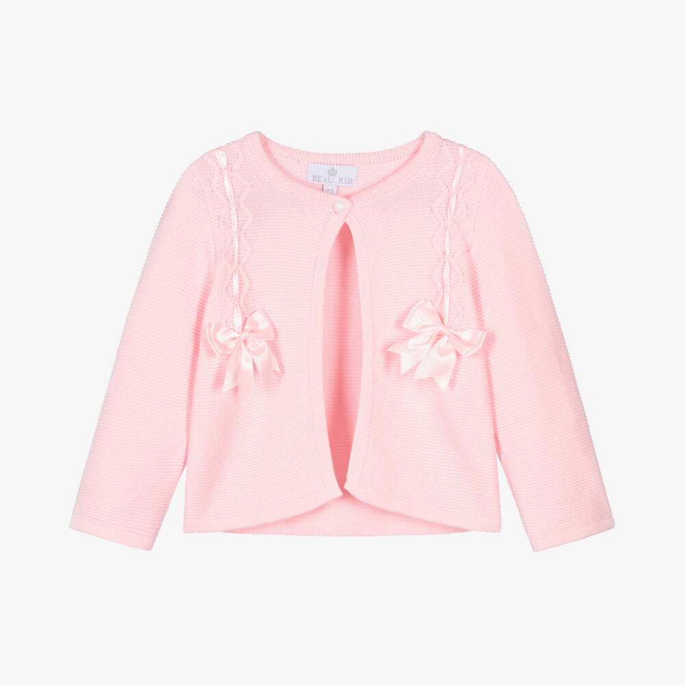 Beau KiD-Girls' Pastel Pink Knit Cardigan with Bow | Childrensalon Outlet