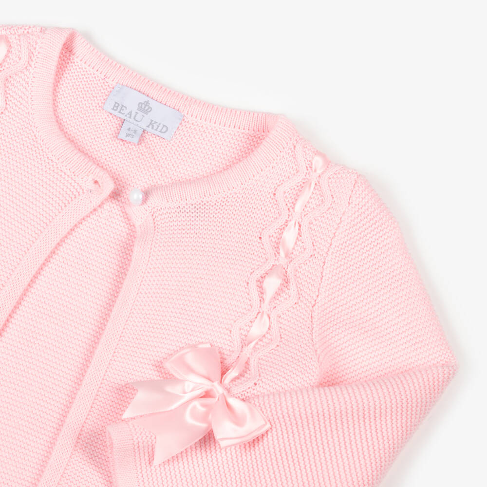 Beau KiD-Girls' Pastel Pink Knit Cardigan with Bow | Childrensalon Outlet