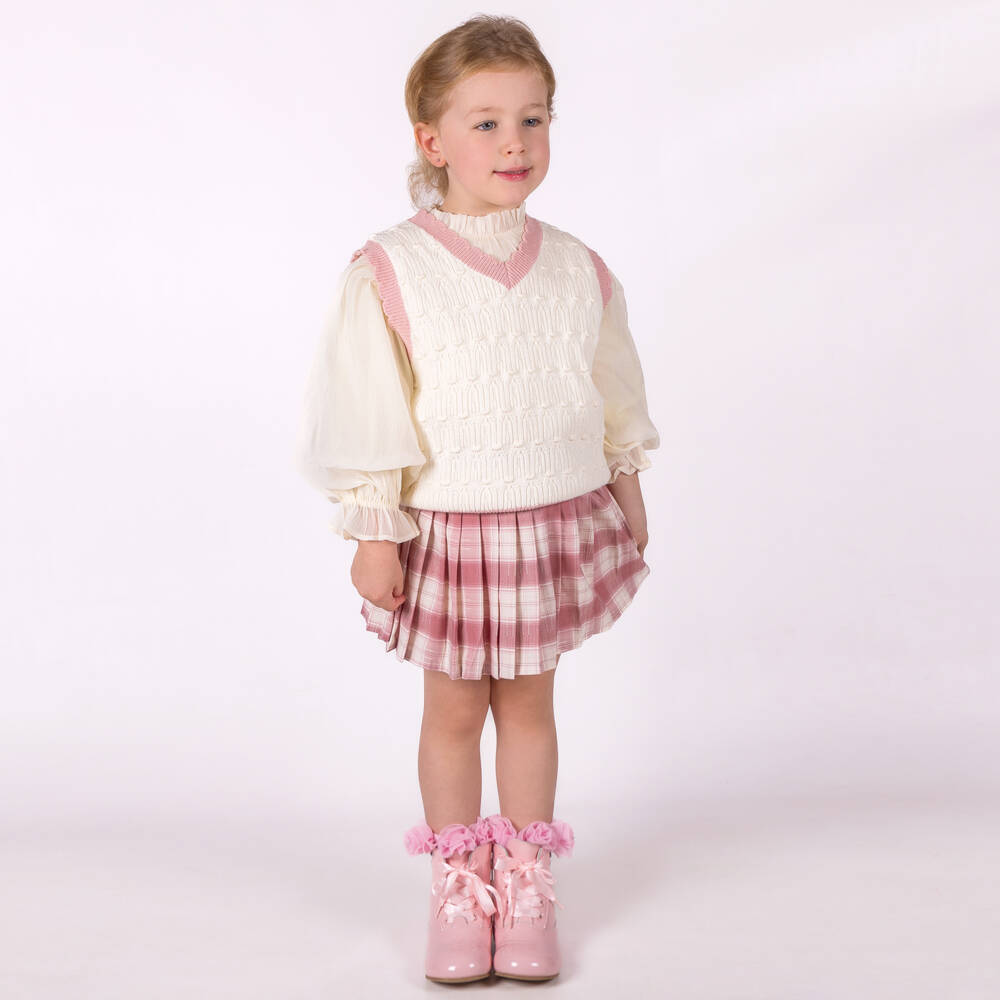 بو كيد-طقم تنورة لون زهري وعاجي | Childrensalon Outlet