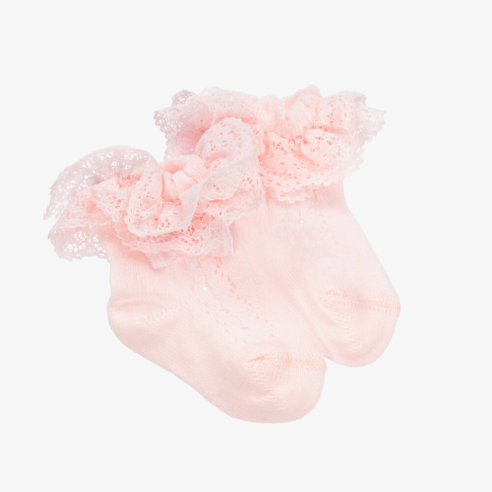 Beau KiD-Girls Pink Cotton & Lace Ruffle Socks | Childrensalon Outlet
