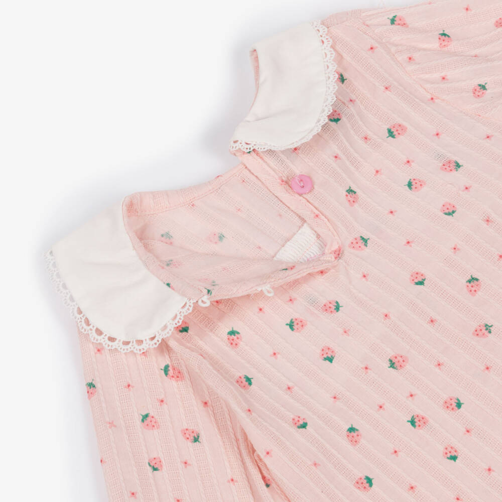 Beau KiD-Girls Pink Cotton Smocked Strawberry Pyjamas | Childrensalon Outlet