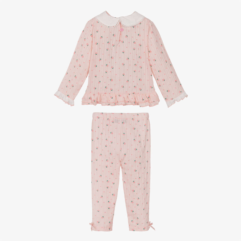 Beau KiD-Girls Pink Cotton Smocked Strawberry Pyjamas | Childrensalon Outlet