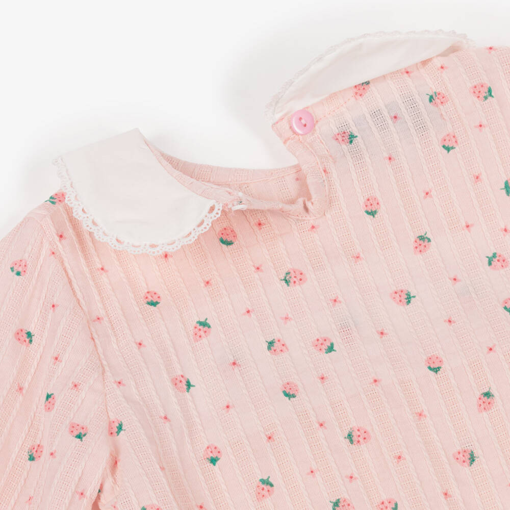 Beau KiD-Girls Pink Cotton Smocked Strawberry Pyjamas | Childrensalon Outlet
