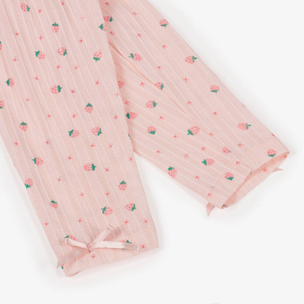 Beau KiD-Girls Pink Cotton Smocked Strawberry Pyjamas | Childrensalon Outlet
