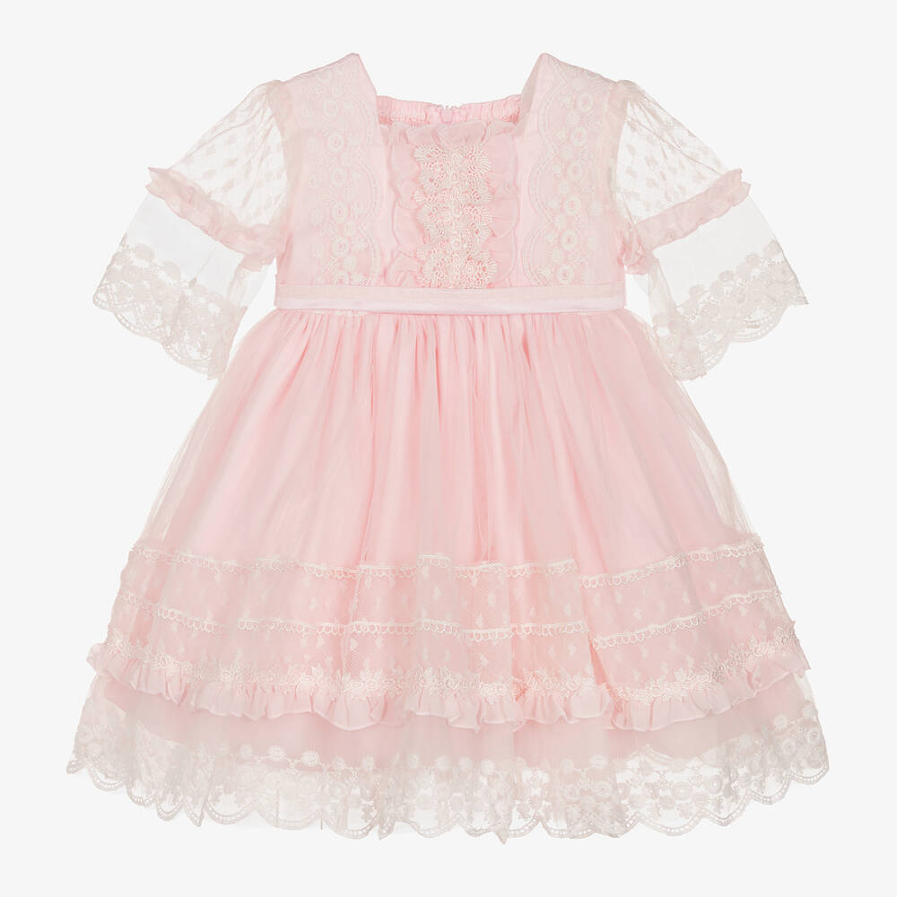 Beau KiD-Girls Pink Embroidered Tulle Dress | Childrensalon Outlet